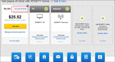 Account Activity tab on Overview Page of My Account