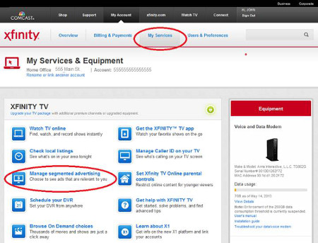 My Services tab - Manage segmented advertising link