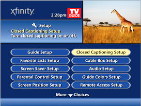 Closed Captioning Setup screen displays.