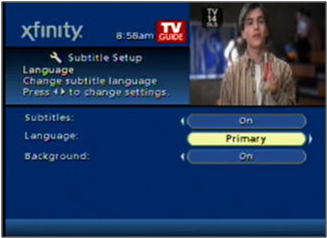 Subtitle Setup screen shows Primary language selected.