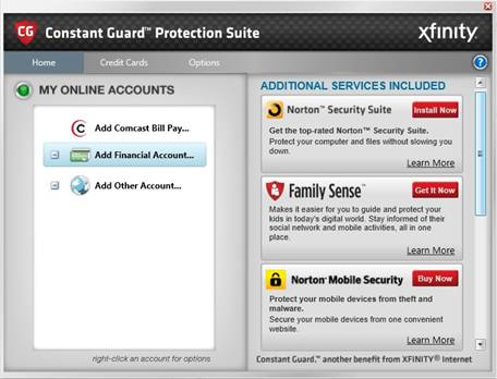 ... sidebar of the Constant Guard Protection Suite (CGPS) desktop client