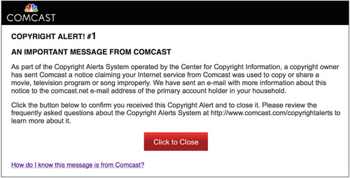 A copyright alert message is displayed