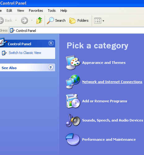 Control Panel window displays with prompt to choose Network and Internet connections.