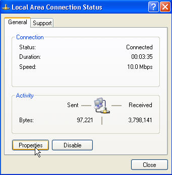 Local Area Connection status window.
