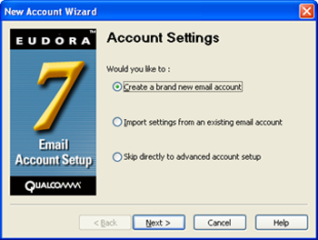 Eudora 7 - New Account Wizard - Create a brand new email account