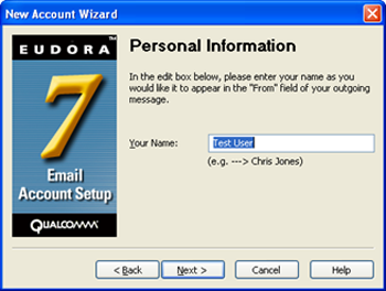 Eudora 7 - New Account Wizard - enter your name
