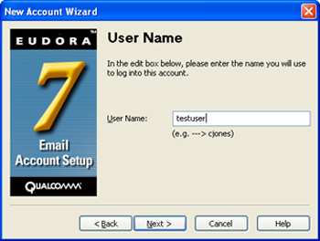 Eudora 7 - New Account Wizard - enter user name