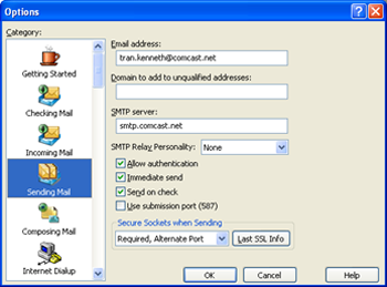 Eudora 7 - setting Required, Alternate Port under Secure Sockets when Sending (Sending Mail)