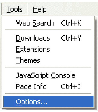Firefox - Menu Bar - Tools Tab - Click Options