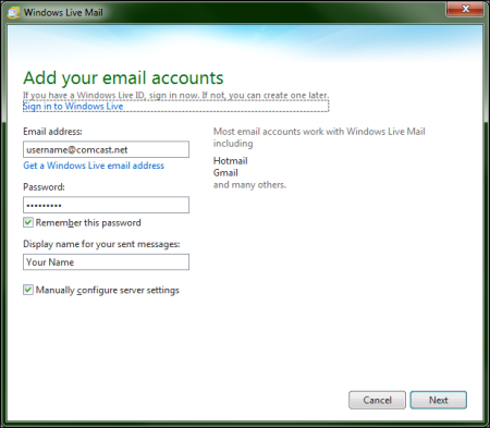 In the screen grab, the Manually Configure server settings option is marked with a checkbox.
