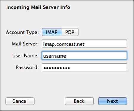 what are the comcast email server settings