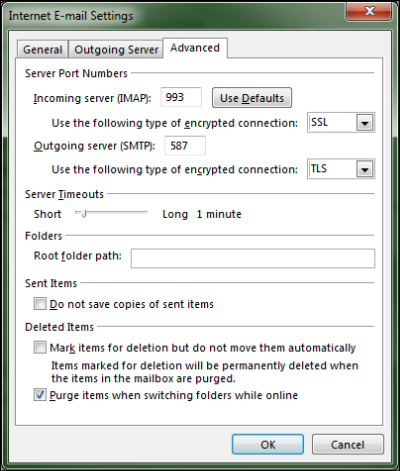 comcast imap settings for outlook 2013