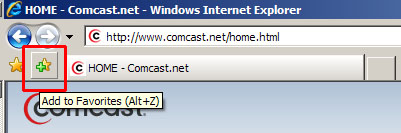 "Add to Favorites" icon in the upper-left corner of Internet Explorer.
