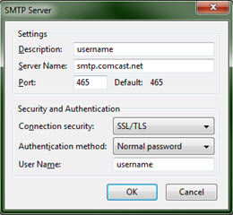 Normal password has been selected as the authentication method on the smtp screen