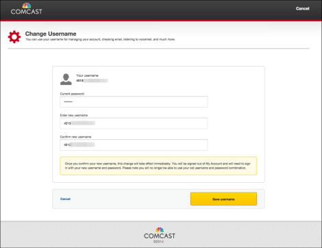 A screen to change a username is displayed with current and new username fields.