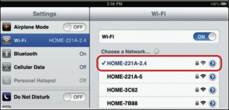 Under Choose a Network, the top choice has a check mark indicating that it is connected.