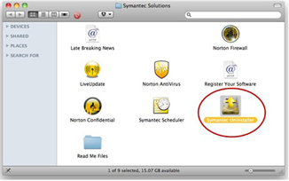 Symantec Solutions folder opened - Symantec Uninstaller selected