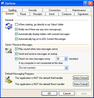 Outlook Express - General Tab - Make Default button for not default mail handler