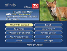 The on screen guide's main menu is displayed