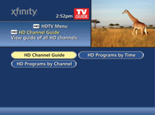HD Channel Guide is selected from the menu
