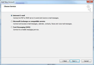 Outlook Express - Add New Account Window - Choose Service - Check Internet E-Mail then click Next