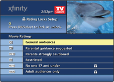 Lock icons are depicted beside restricted ratings