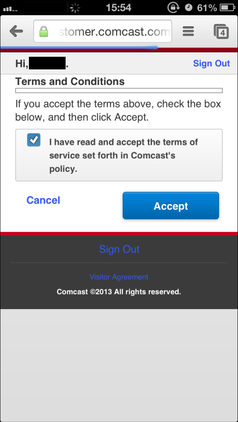 My Account Terms and Conditions window