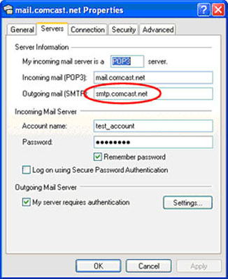 outlook email settings comcast