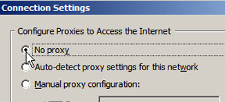 Firefox Connection Settings Window - Click the No Proxy option