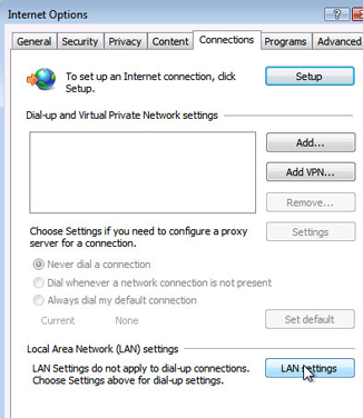 Internet Explorer - Click LAN settings