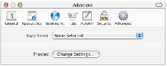 Safari Preferences - Select the Advanced Icon and click Change Settings