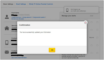 Screen displays confirmation of changes.