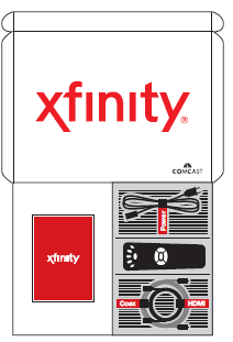 The contents of an XFINITY TV self-installation kit are displayed