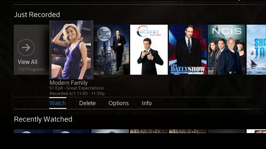 Just Recorded menu displays with prompt to Watch your selected recording.