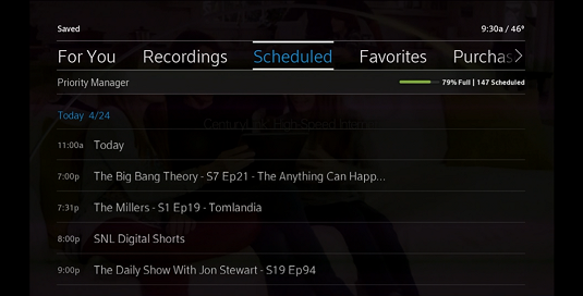 Scheduled recordings display