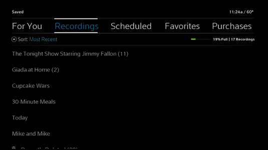 Menu displays with Saved Option prompts