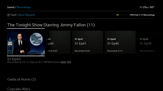 Your Series Recordings display with Episode and Date information.
