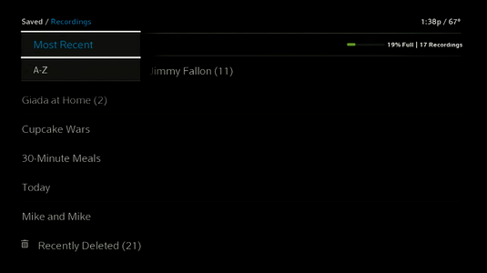 Most Recent recordings or purchases options display.