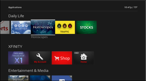This image is of the Applications screen. Horoscopes is selected.