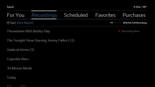 Saved Recordings display