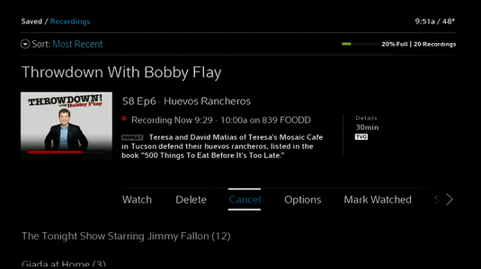 Option to Cancel current recording displays.