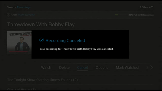 Recording Canceled message displays.