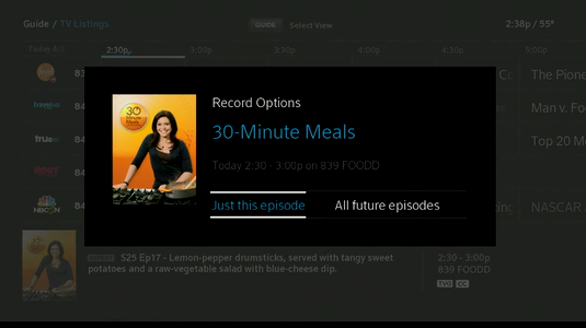 Record Options display with prompt to record Just this episode.