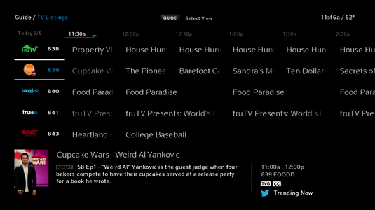 Guide displays channels and programs you can record.