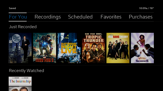 Recent Recordings display under the For You option, recordings you watched display under Recently Watched.