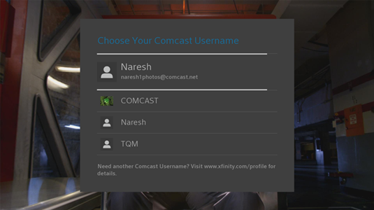 On the Choose Your Comcast Username screen there is a list of user IDs associated with your account options for you to choose from.
