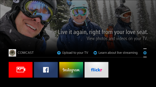The Home screen provides options to upload content and also initiate live streaming.