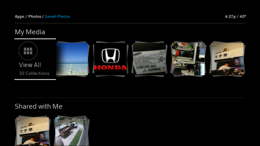 Content on the Saved Photos screen is divided into two categories: My Media and Shared with Me.