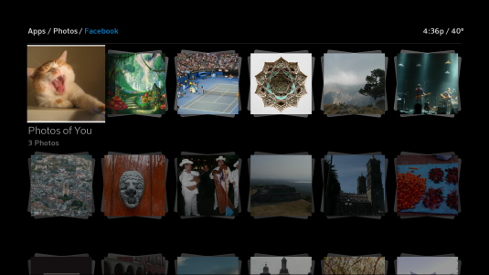 Facebook albums and pictures are displayed on the screen in rows.