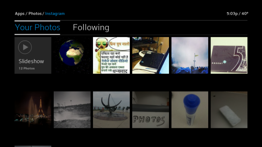 This screen provides options for viewing Instagram photos, including a slideshow.